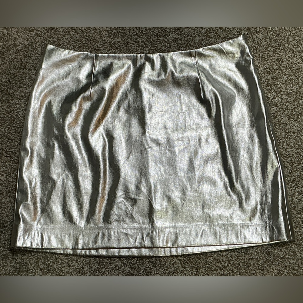 Open Edit Women’s Metallic Faux Leather Miniskirt Med New